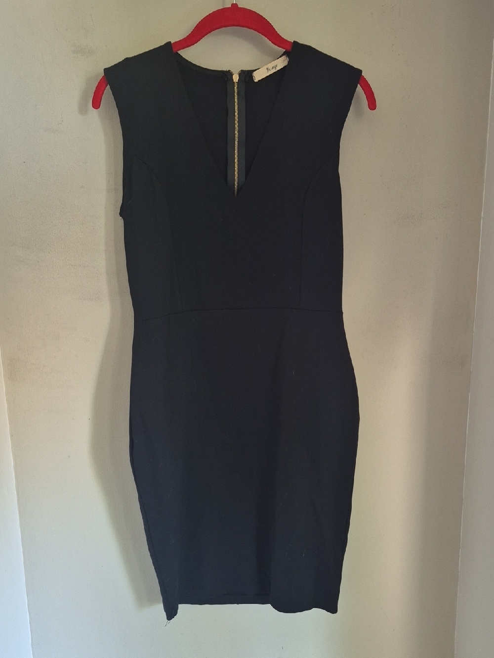 Fringe Studio Black V-Neck Midi Sheath Dress